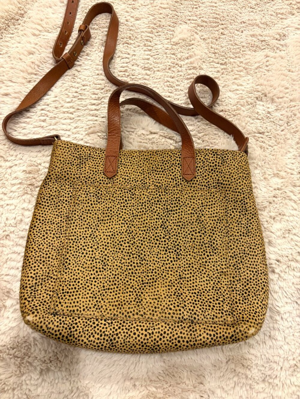 Madewell Zip-Top Small Transport Tote Spotted Calf Hair Animal Print Crossbody - Picture 2 of 4